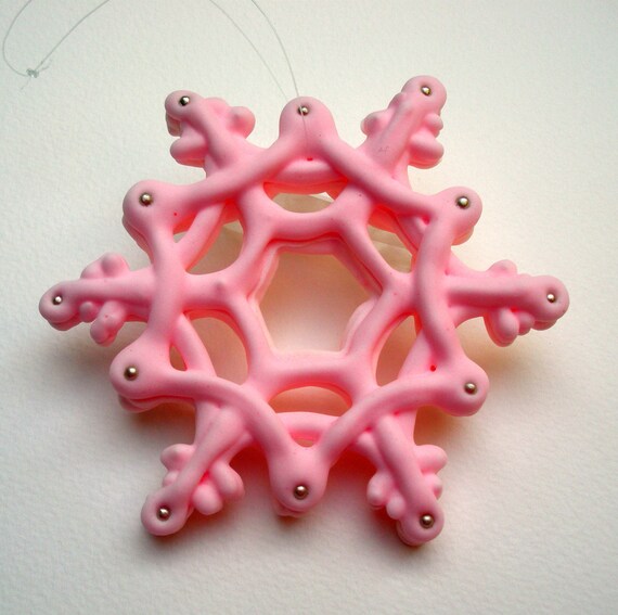 Ornament Snowflake Pink Pastel UNIQUE SUGAR CRAFT Hand Piped Christmas Winter Weddings Unique Gifts Winter Holiday Decor Baby Girl