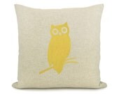 Owl pillow case, Owl decor, Geometric, 16x16 pillow cover, Mustard yellow and grey - Mustard yellow owl pillow cover with geometric back