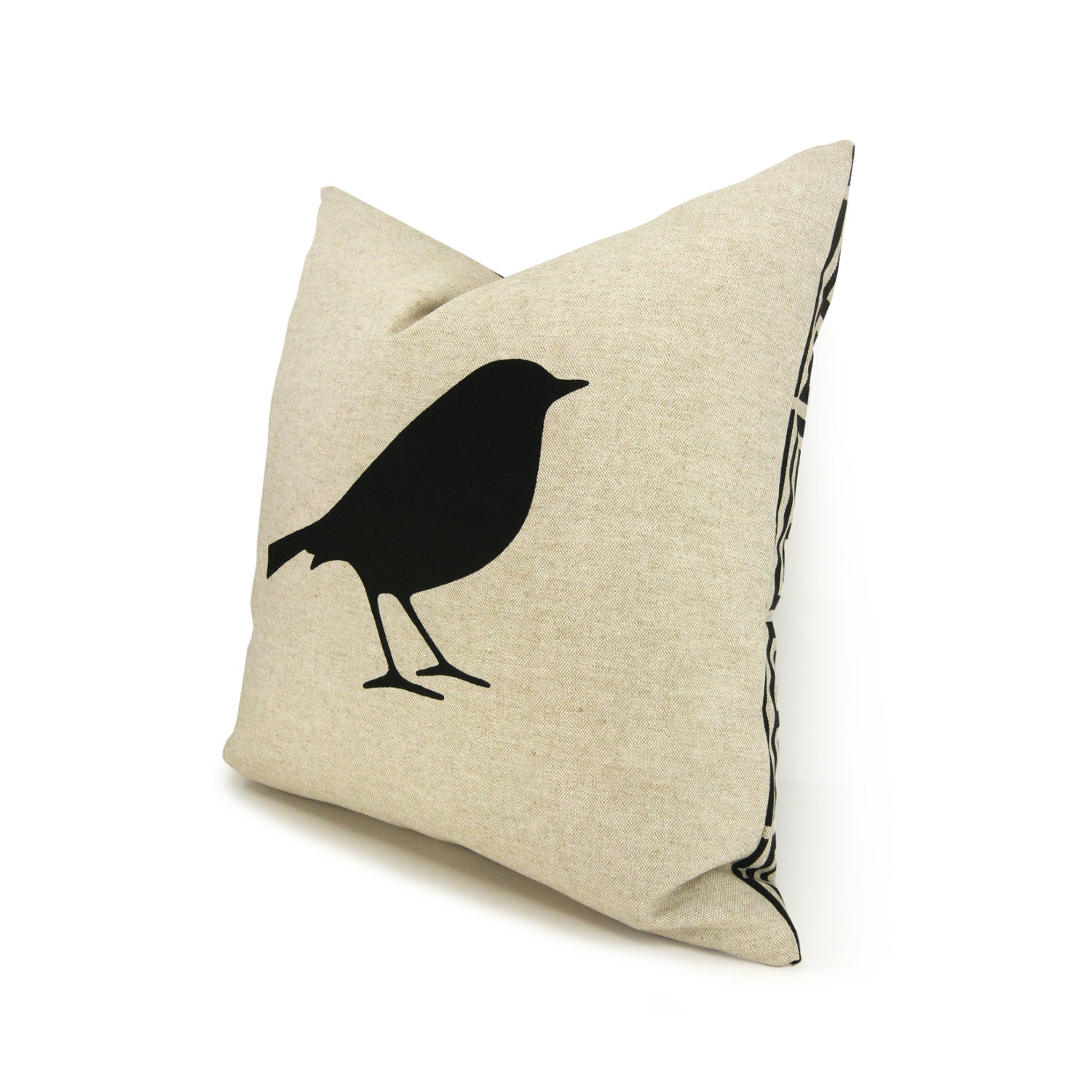 16x16 bird pillow cover in black and natural beige - Bird silhouette - Bird pillow - Geometric pillow - Modern home decor