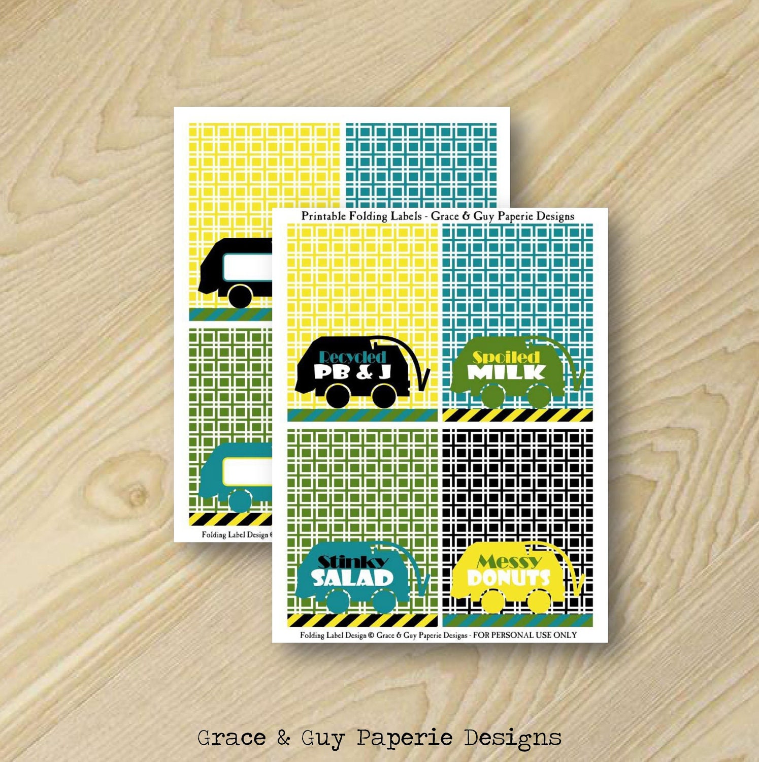 Garbage Truck Birthday - Garbage Truck Party Labels - Custom Food Labels