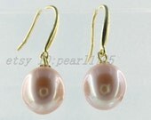 cultured 8.5 x 10.5mm aaa grade akoya pink genuine drop pearl dangle earring 14k gf--fine gift--pearl jewelry