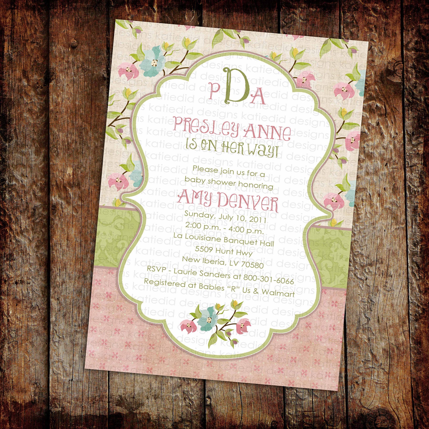 baby girl shower invitations, shabby chic, digital, printable file (item 1314)