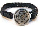 Unisex Black Lava Rock Leather Bracelet with Celtic Knot Button/ Mens Guys Dude Male/ Free Shipping/ Urban Modern Wrist Wrap