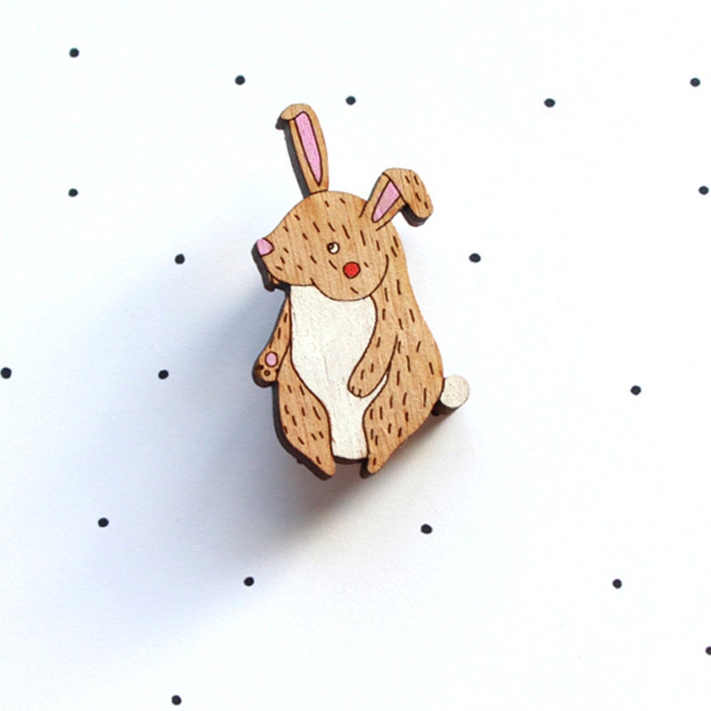 Wooden Laser Cut Bunny Brooch