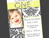 Yellow Gray White Damask 1st Birthday Invitation Il_170x135