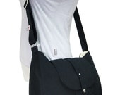 black cotton canvas bag / messenger bag / shoulder bag / cross body bag / everyday bag / diaper bag - 6 pockets