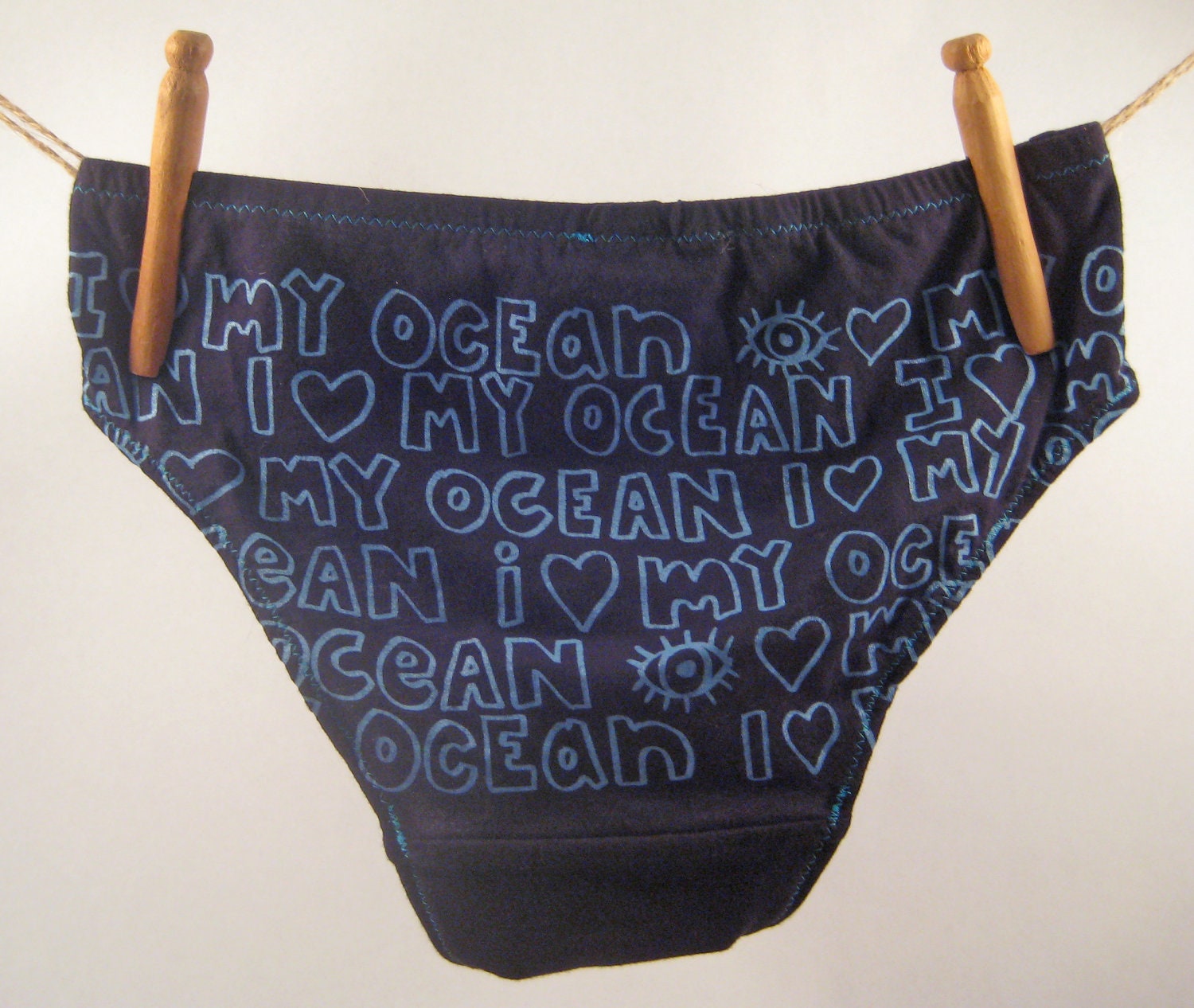 Black I Heart My Ocean Boy-Cut Underwear - Recycled Cotton - Women's 0 - Ready to Ship