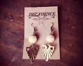 Stamped Brass & Pearl Earrings