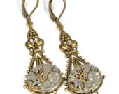 Steampunk Jewelry Steampunk Earrings Vintage Watch Earrings Antique Brass Victorian Steam Punk Jewelry by Victorian Curiosities