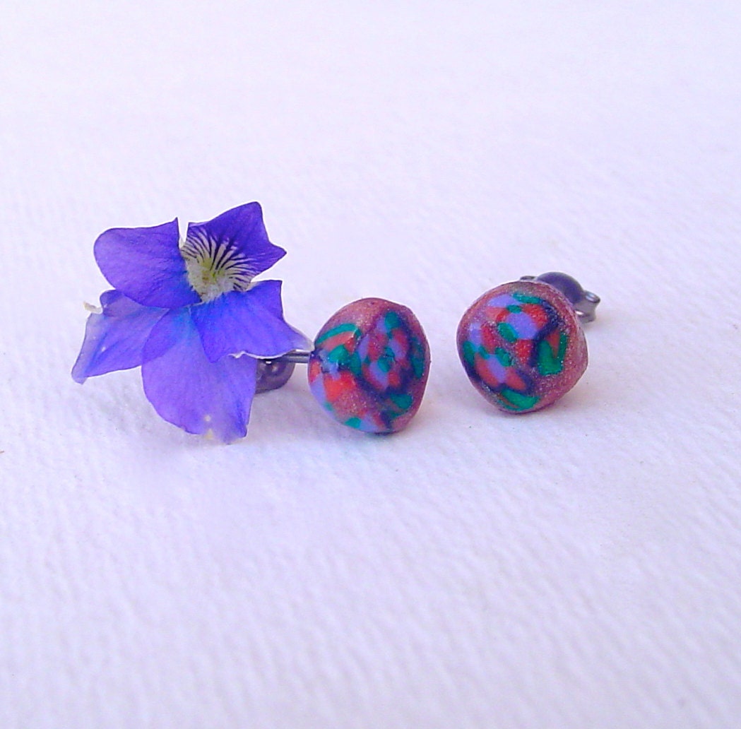 Titanium earrings.  copper polymer clay earring studs.