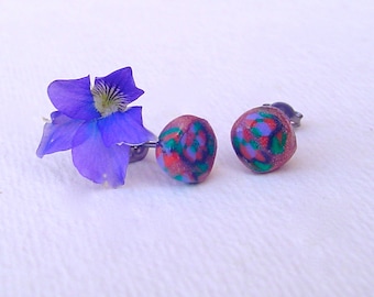Titanium earrings.  copper polymer clay earring studs.