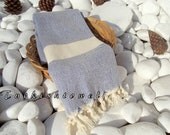 Turkishtowel-High Quality,Hand Woven,Pure Cotton,Hand,Head,Hair Towel or Unisex Neck Warmer-Natural Cream and Blue