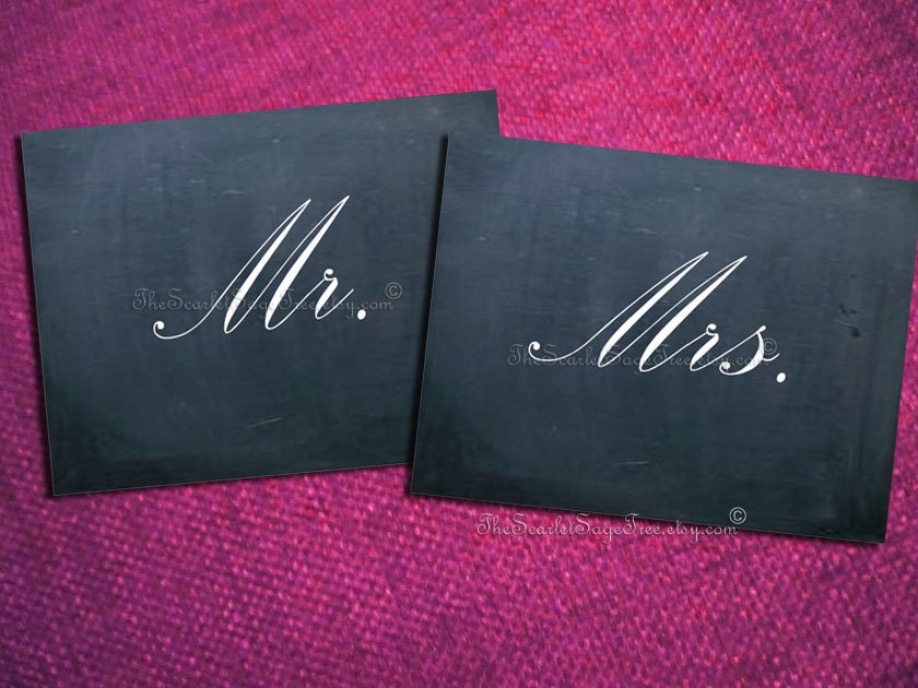 PRINTABLE Chalkboard Chic 2 Personalized Signs DIY Wedding Decor Seating Cards Photo Props Modern Bride & Groom Paper Goods Pdf Just Married