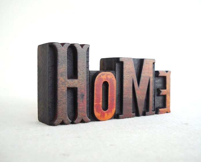 HOME - 4 Vintage Letterpress Wood Type Blocks Collection - VG126