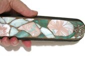 Mezuzah case Star Of David Mosaic Broken china stained glass Art Pink Teal Turquoise