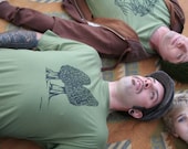Organic Cotton Morel Mushroom Men's Olive Green XL Original Art Screen Printed T shirt Ready to Ship