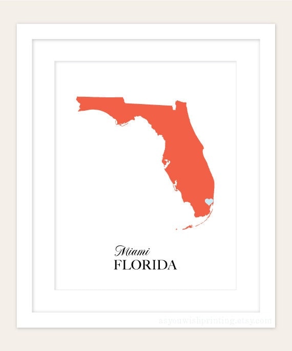 Florida State Love Map Silhouette 8x10 Print - Customized