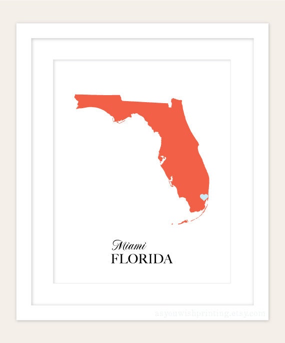 Florida State Love Map Silhouette 8x10 Print - Customized