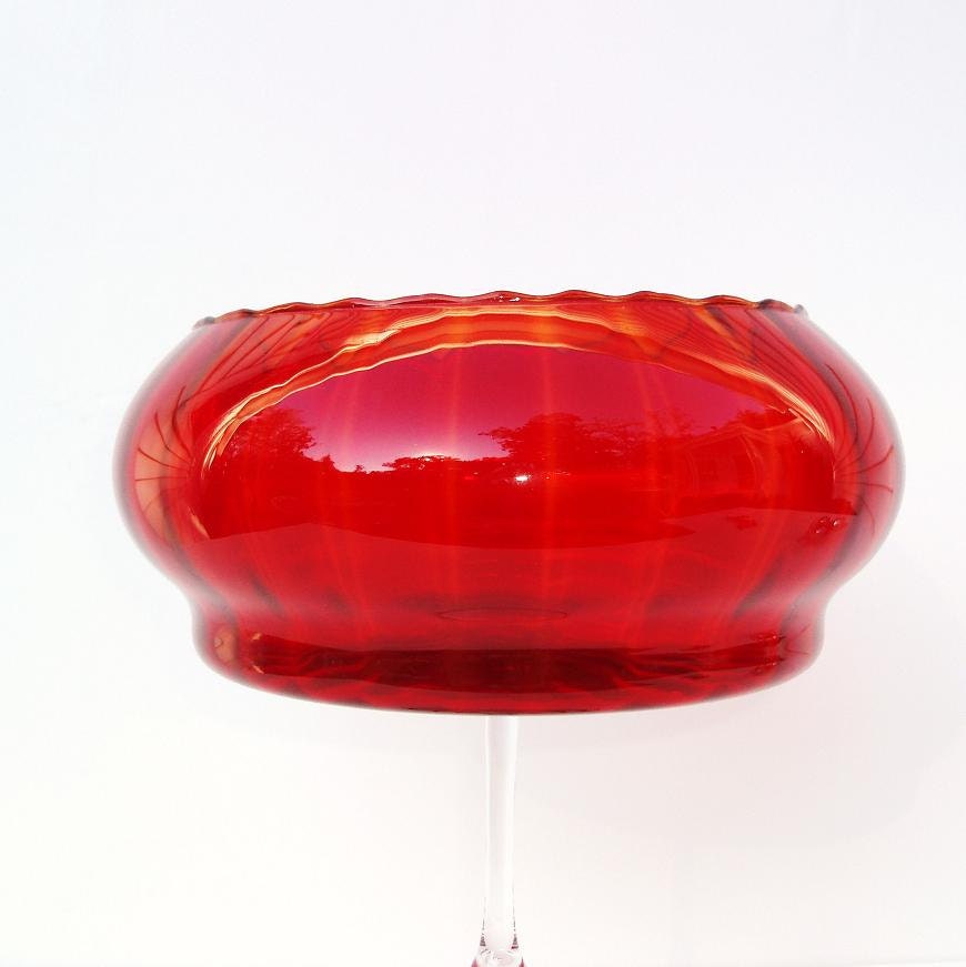 Amberina Compote - Art Glass Bowl - Red  - Hand Blown Glass - Planter / Vase