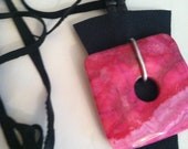 Statement - black leather with fushia  stone necklace