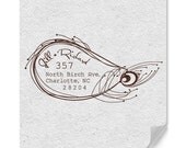 Custom Return Address Rubber Stamp With Peacock Feather Graphic Border
