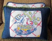Vintage Bird 'N Dog In A Boat Denim Pillow Cover
