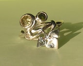 Sterling silver Art Nouveau ring, green peridot CZ ring, adjustable size ring