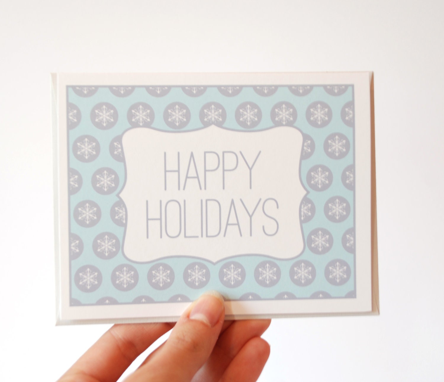 Happy Holidays Card Set - Blue and Gray Snowflakes - Christmas Cards - Set of 10