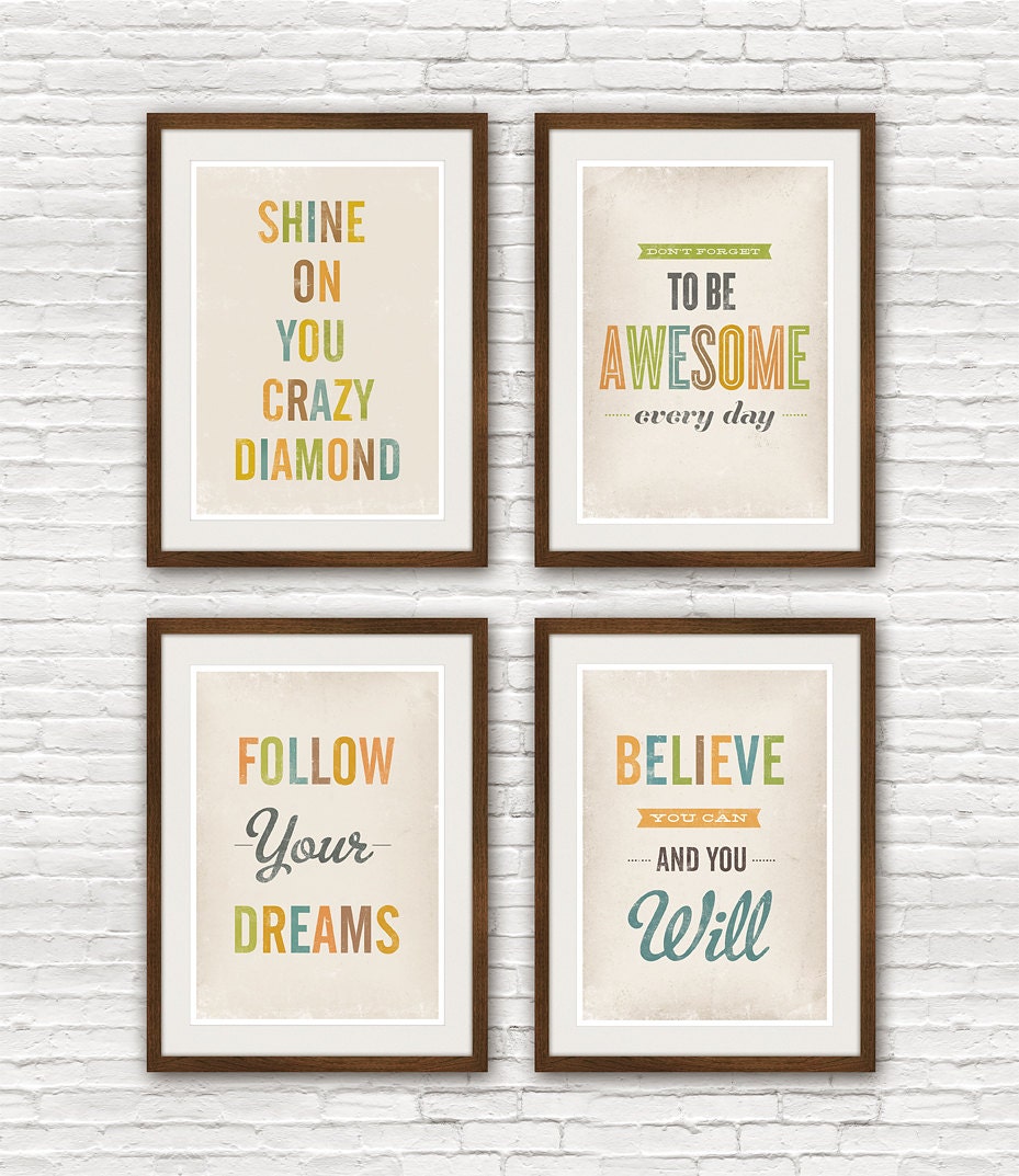 Quote print set, shabby chic decor, typographic wall decor, inspirational poster set, nursery art, 4x 8x10 or A4