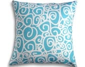 16 x 16 Turquoise White Swirl Pillow Cover - Contemporary Modern Throw Toss Accent Pillow Cover Perfect for Girl's Bedroom
