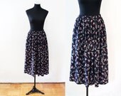 Vintage Floral Midi Skirt, Navy Floral Skirt, Midi skirt
