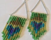 Green Peacock Feather Earrings