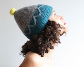 petrol, stone crochet and felted hat with neon accent - zenithats