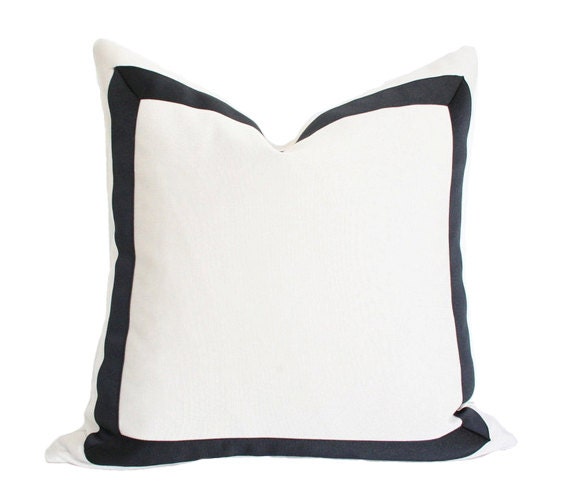 Cream Pillow Cover with Black Grosgrain Ribbon 17x17 - AriannaBelle
