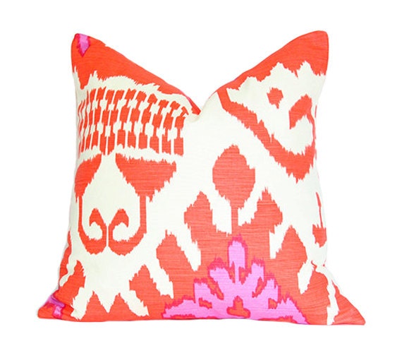 Kazak Ikat Orange and Pink -Quadrille - 17x17 Designer Pillow Cover - (single-sided)