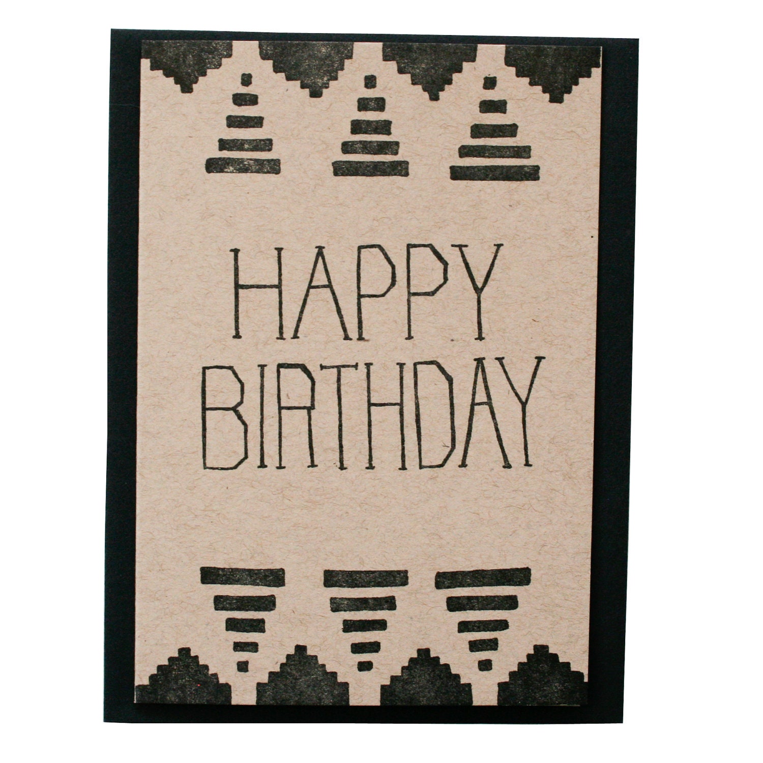 Happy Birthday Black Pattern Letterpress Printed A2 Card