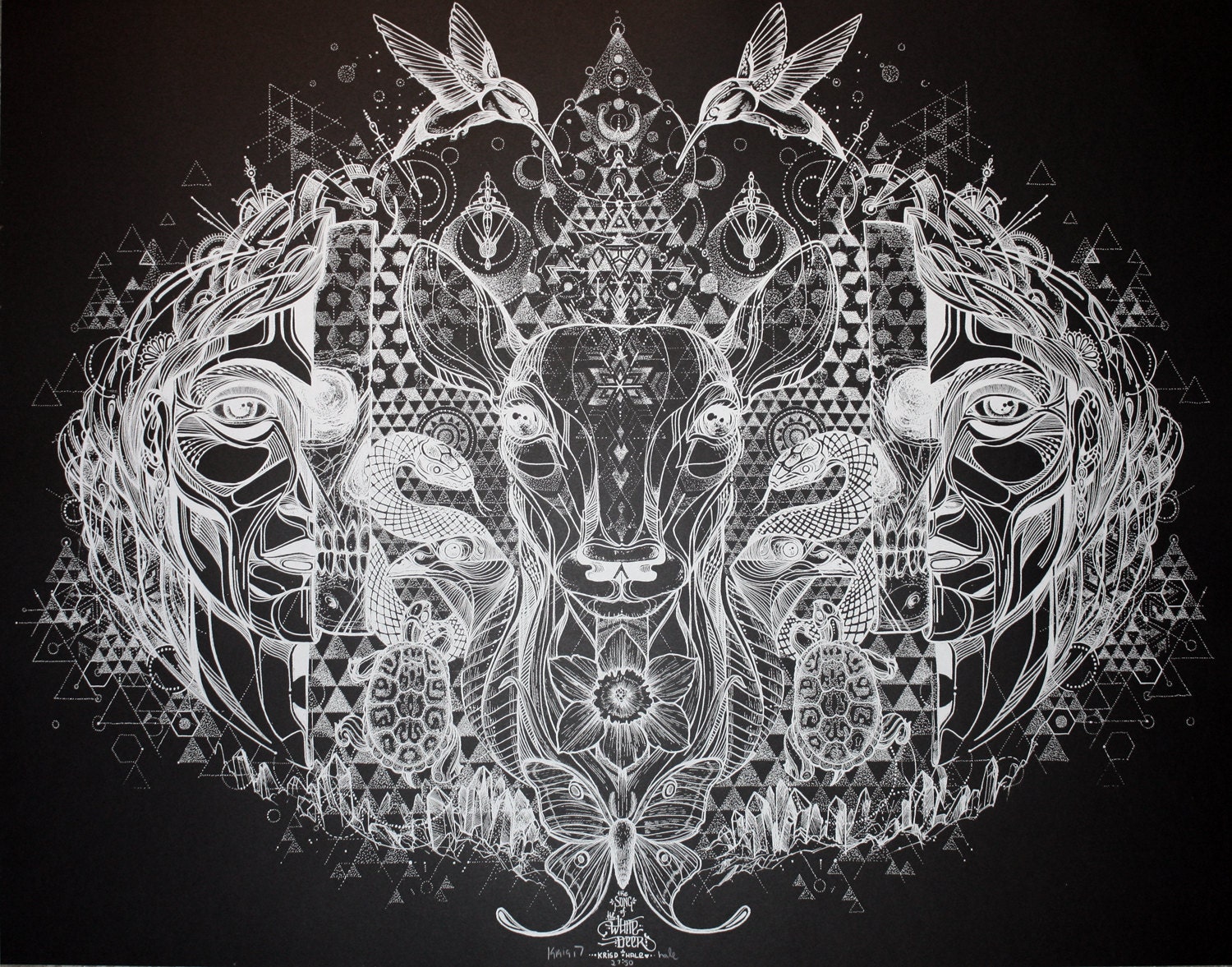 22"x 28" "Song of the White Deer" Screenprint (Smooth Black/White)