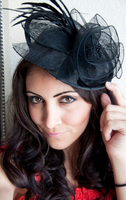 Black Fascinator - "PIPPA" Mesh Couture English Hat Fascinator Headband