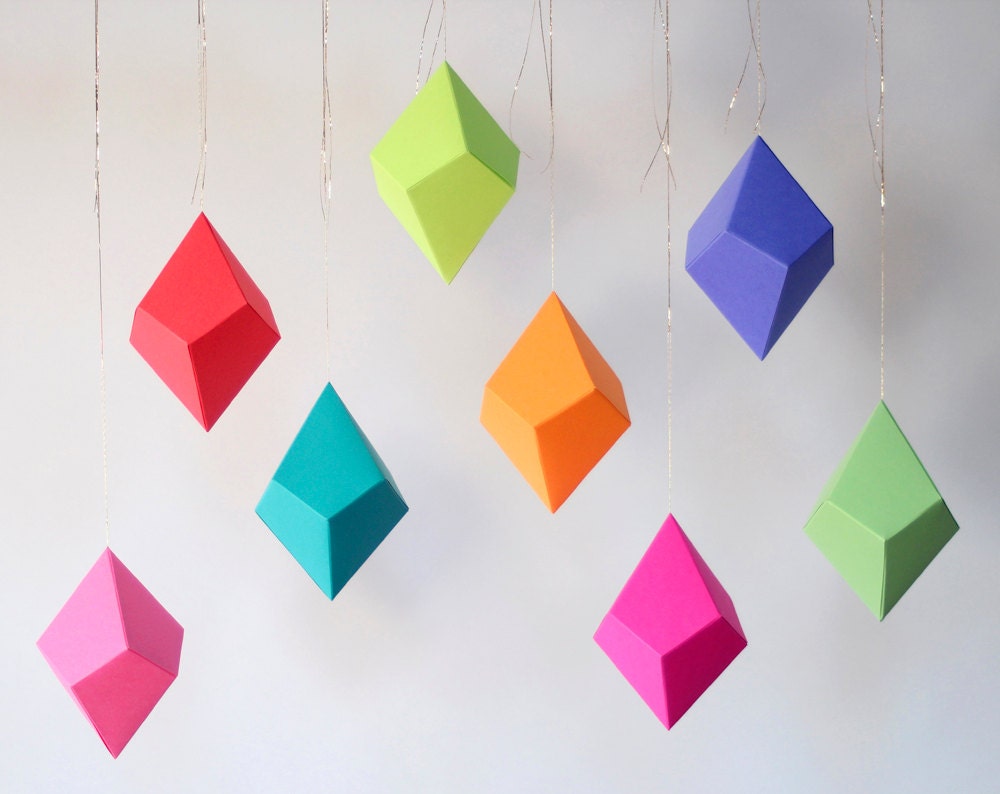 DIY Geometric Paper Ornaments - Set of 8 Paper Polyhedra Templates - Brights Palette