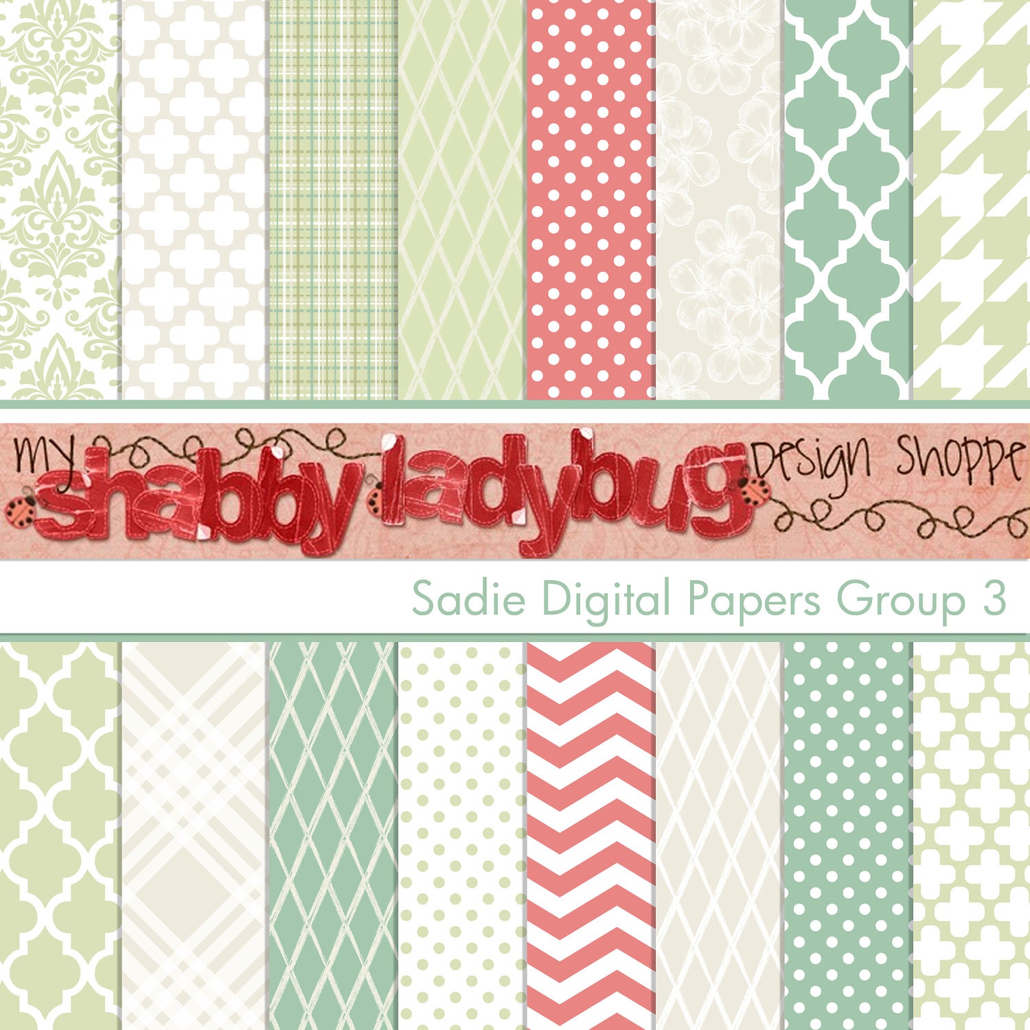 Sadie Digital Paper Collection Group 3: 16 Individual 12x12" 300 dpi digital scrapbook papers Lavender, Sage Green, Pink, Aqua Blue