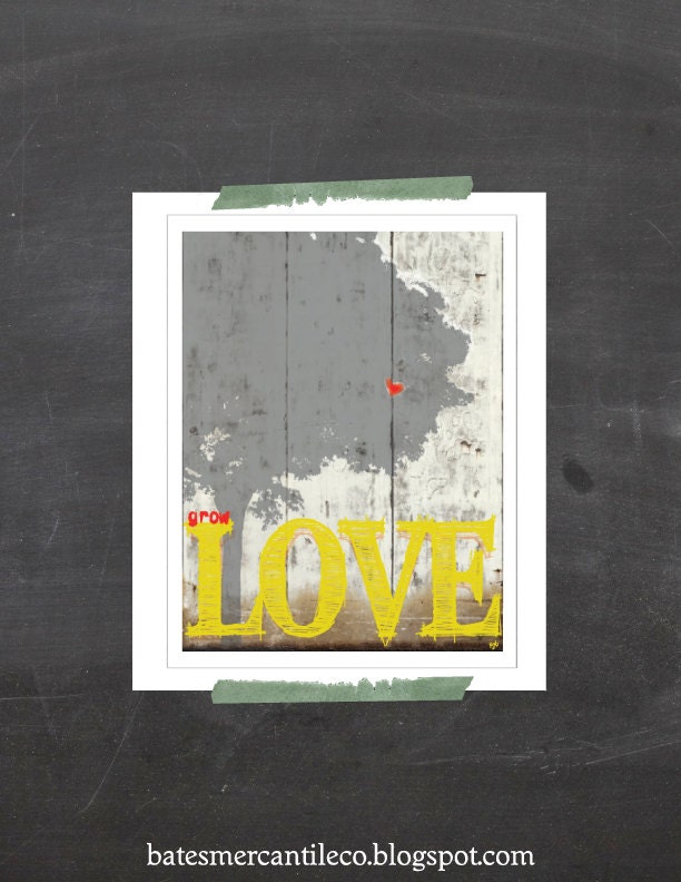 Grow Love Print, PRINT Typography Art,  Inspirational Art PRINT, Grow Love Tree Wall Art, Typography Print Wall Art