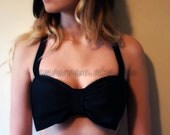 Black Lycra Swim Fabric Bow Bandeau with Padding