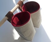 Fabric basket hanging wall pocket natural gray red handmade ready to ship set of two
