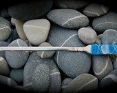 Sea Glass Letter Opener made with Recycled Bottle "Tumbled Island Glass"  in Ocean Blue. Stainless Steel.