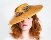 vintage 1940s hat / straw hat / Chenin Blanc