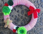 Gingerbread Man Wreath. Candycane wreath. Christmas Wreath. Winter Wreath. Green, Red, & White Wreath. (W93)