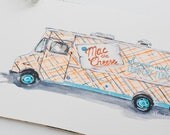 Original Watercolor Illustration Food Truck