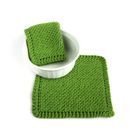 Knit Dishcloths Kiwi Apple Green Kitchen Cleaning - EweniqueEssentials