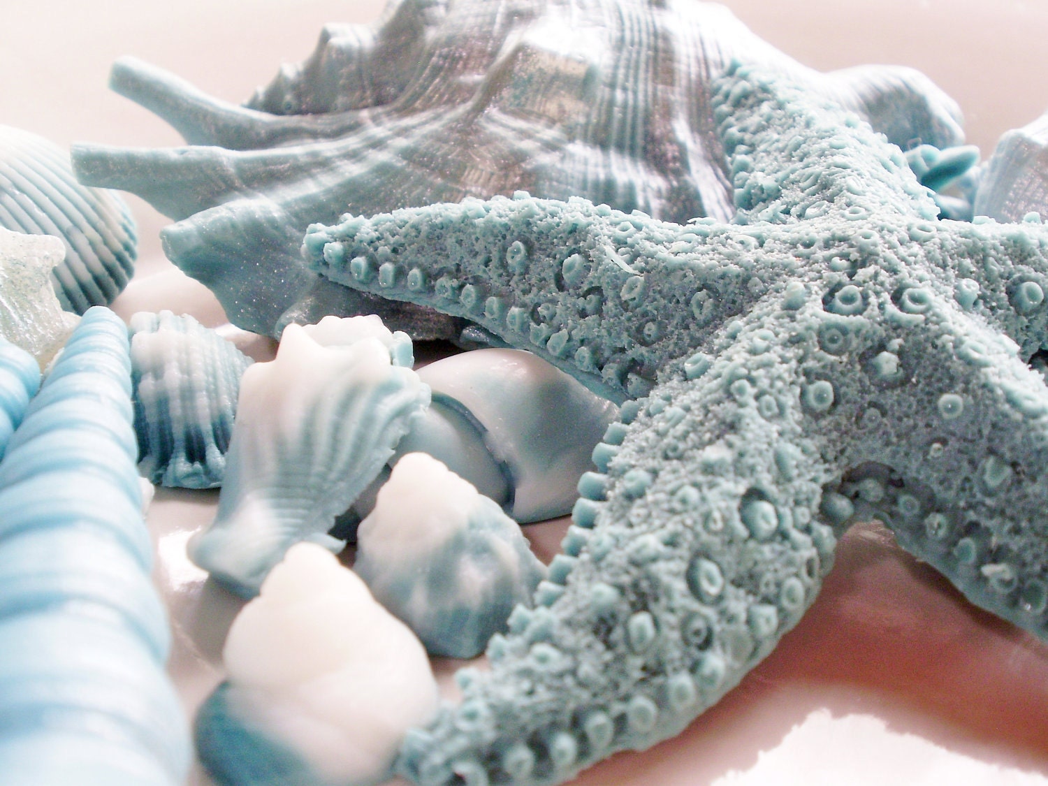 SOAP, Teal and White Opalescence Beach Shells Gift Set Scented in Coconut, Vegetable Based