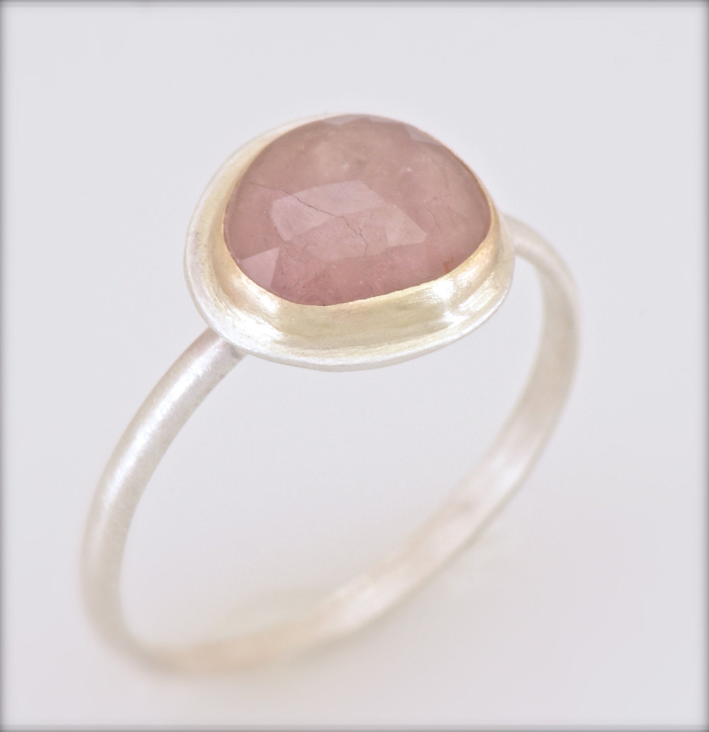 Rose Cut Sapphire Ring in 14k Gold and Sterling